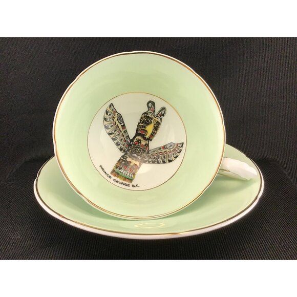 Royal Grafton Cup and Saucer Totem Pole Prince George BC Lime Cream - Picture 1 of 11